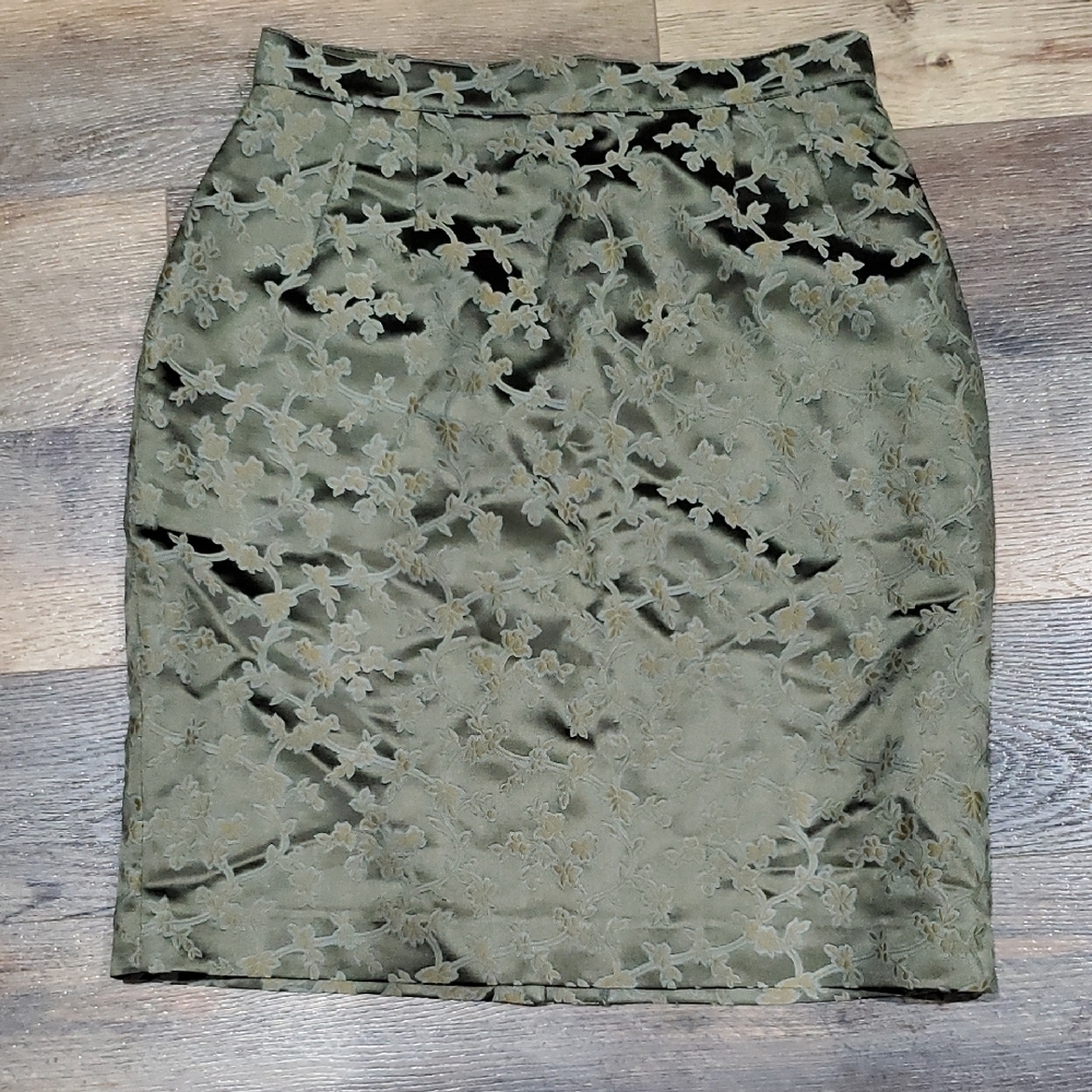 Paule Vassuer Wool Blend Green Gold Floral Pencil Skirt